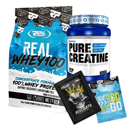 gym start paket real whey 2kg i kreatin 600g gratis preworkout i isotonic