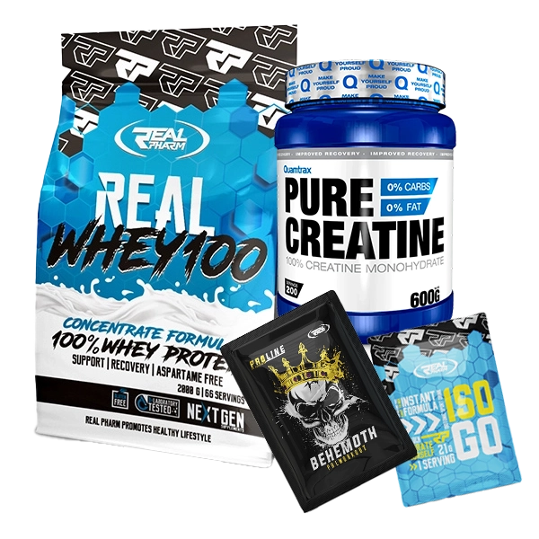 gym start paket real whey 2kg i kreatin 600g gratis preworkout i isotonic